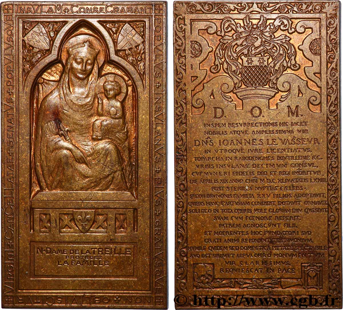TERCERA REPUBLICA FRANCESA Plaquette, Notre dame de la Treille, Tombeau de Dns Jean Le Vasseur MBC+