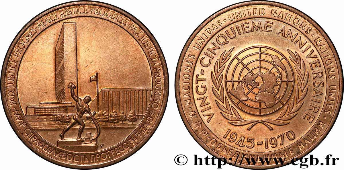 QUINTA REPUBLICA FRANCESA Médaille, 25e anniversaire des Nations-Unies MBC+