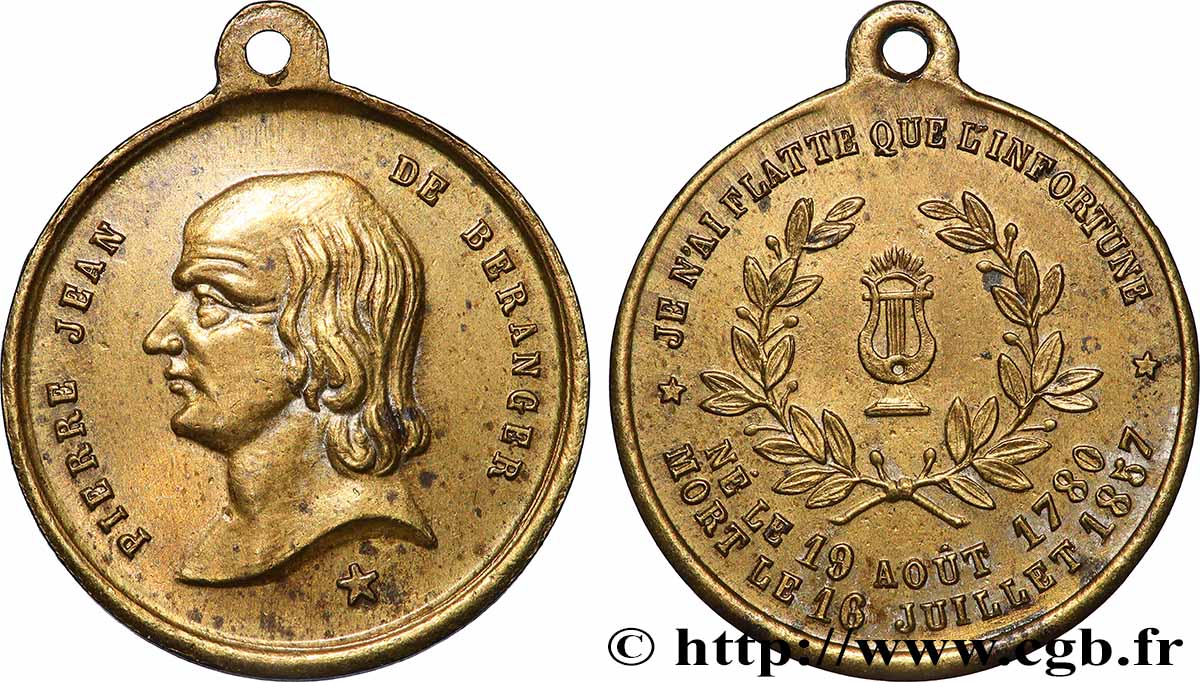 ZWEITES KAISERREICH Médaillette, Hommage à Pierre-Jean de Béranger fVZ