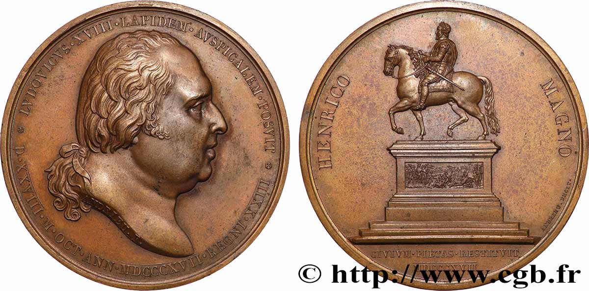 LOUIS XVIII Médaille, Statue équestre d’Henri IV TTB+/SUP