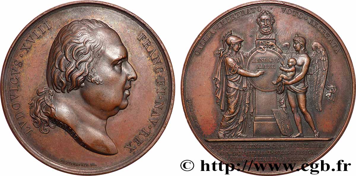 LOUIS XVIII Médaille, Naissance de Henri, duc de Bordeaux, futur comte de Chambord AU
