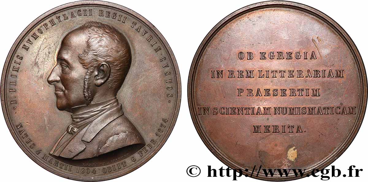 ITALIEN - ITALIEN KÖNIGREICH - VIKTOR EMANUEL II. Médaille, Commandeur D. Promis, conservateur du cabinet des médailles du roi VZ