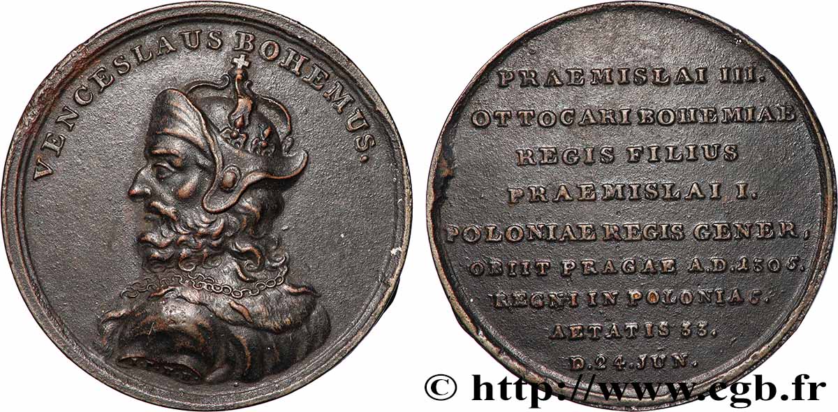 POLOGNE Médaille, Venceslas III (roi de Bohême) TTB+
