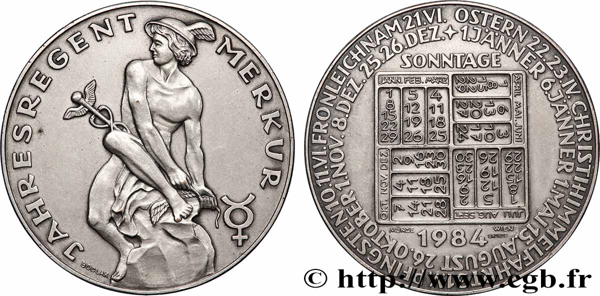 AUSTRIA Médaille, Calendrier, Année de Mercure AU