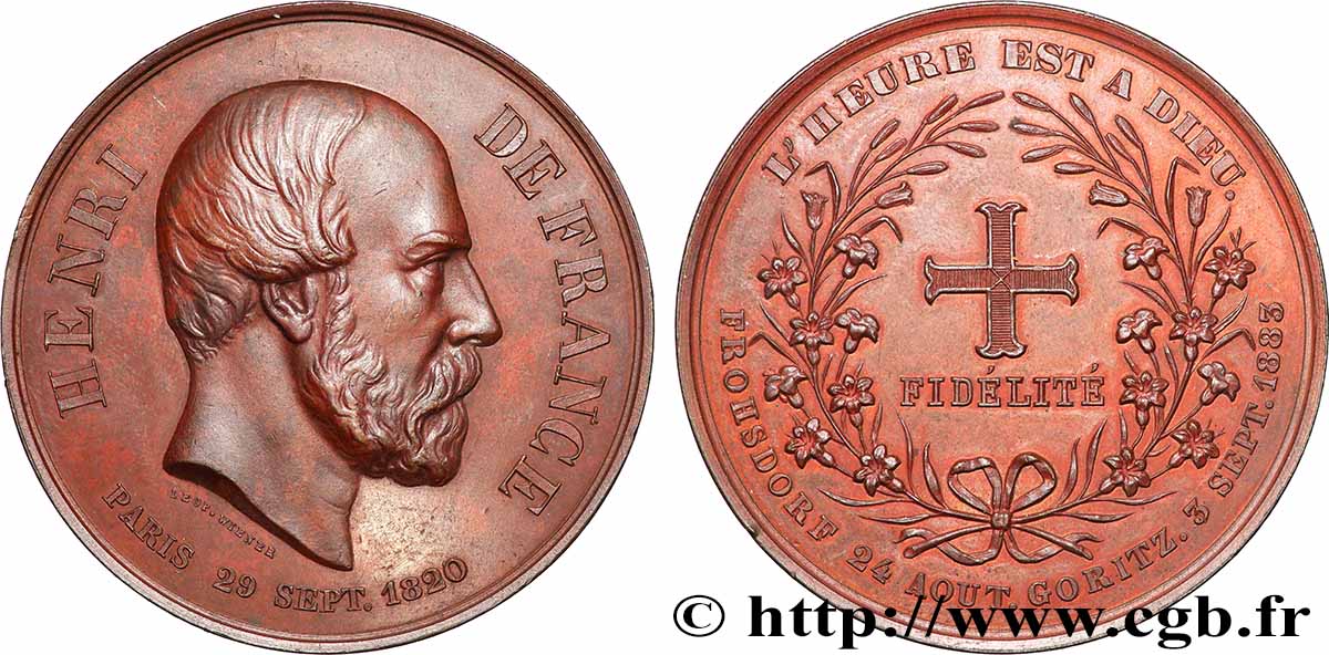 HENRI V COMTE DE CHAMBORD Médaille, La Fidélité, L’heure est à Dieu VZ