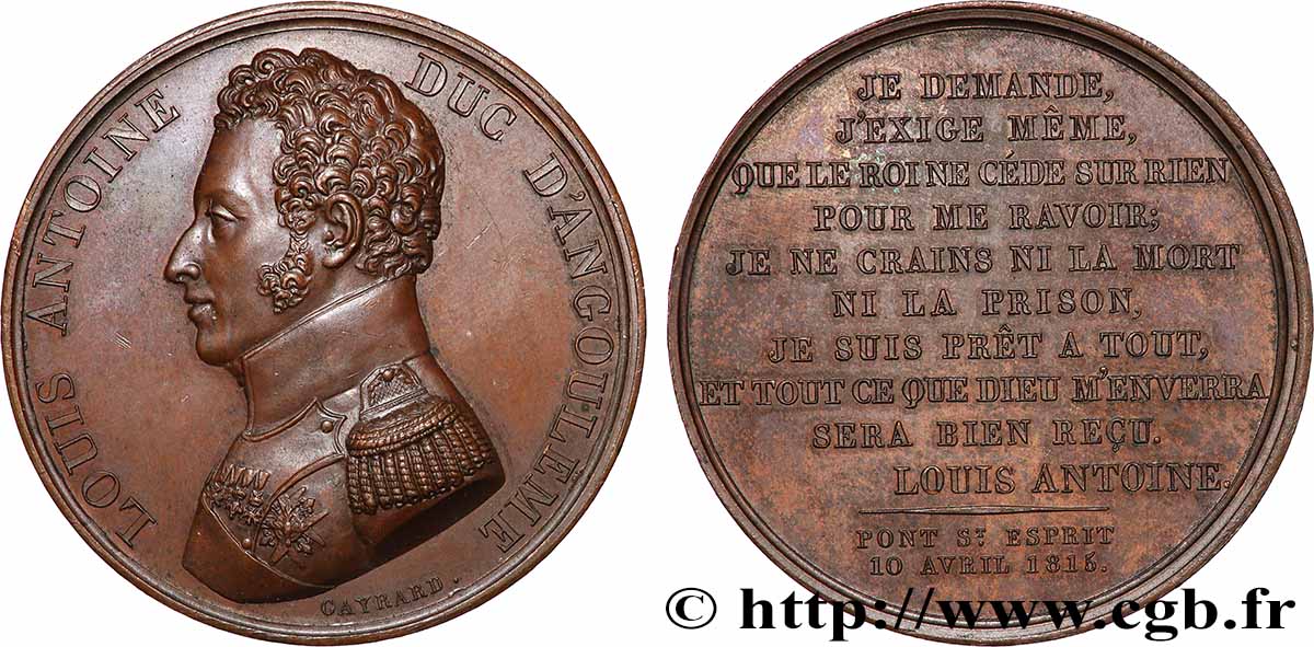 CIEN DIAS Médaille, Déclaration du duc d’Angoulême EBC