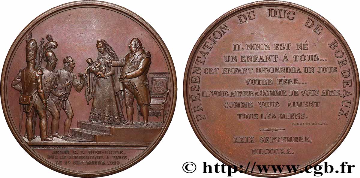 LOUIS XVIII Médaille, Présentation du Duc de Bordeaux AU