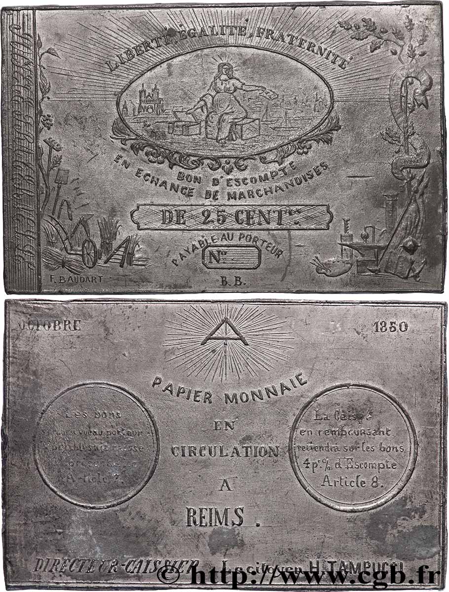 DEUXIÈME RÉPUBLIQUE Plaquette, Circulation de papier monnaie à Reims TTB+/TTB