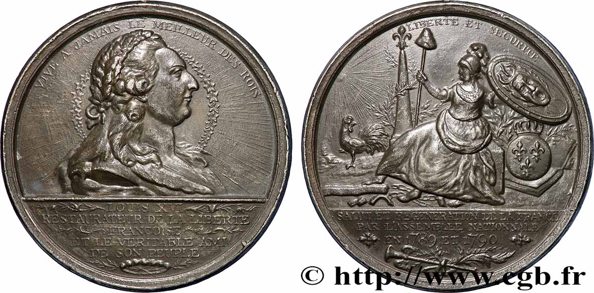CONSTITUTION - ASSEMBLÉE NATIONALE Médaille, Louis XVI le meilleur des rois TTB