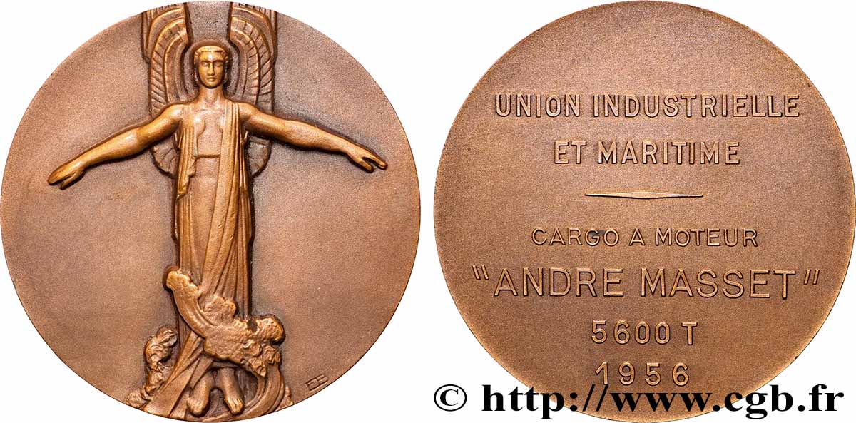 CUARTA REPUBLICA FRANCESA Médaille, Union industrielle et maritime, Cargo à moteur “André Masset” EBC