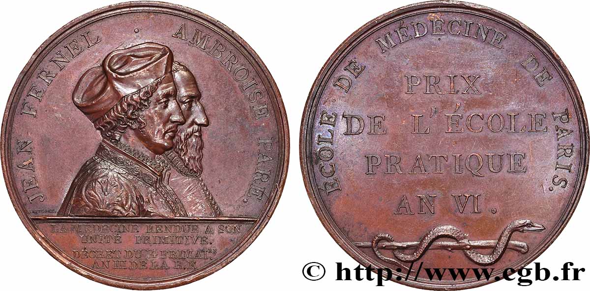 THE CONVENTION Médaille, Jean Fernel et Ambroise Paré, École de médecine de Paris AU