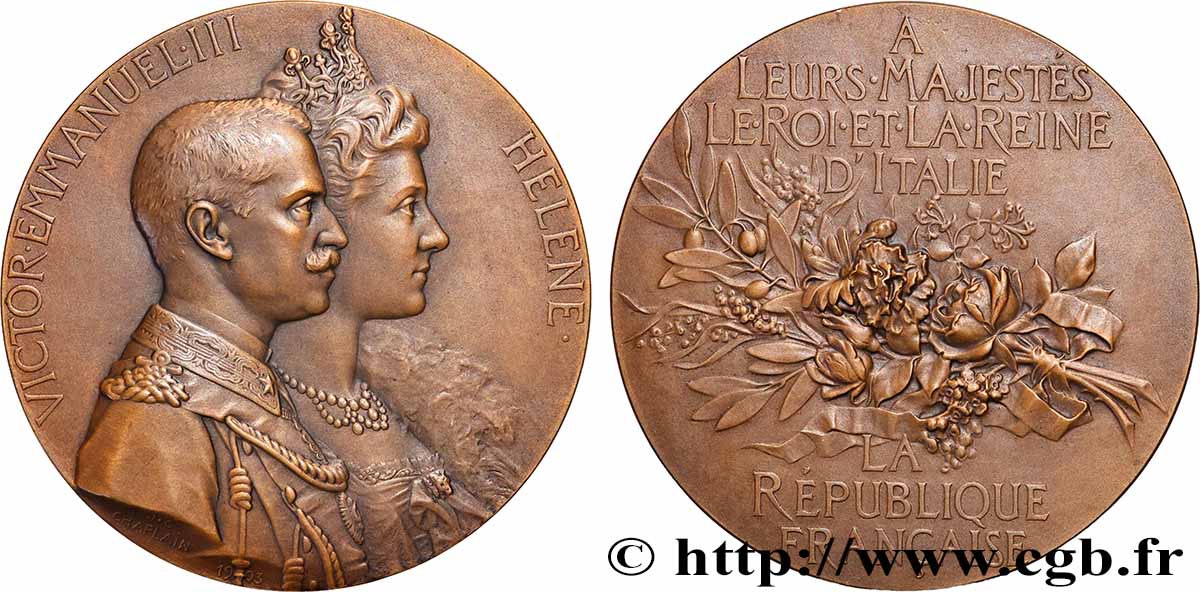 ITALY - KINGDOM OF ITALY - VICTOR-EMMANUEL III Médaille, Victor Emmanuel III et Helene, offert par la République française AU