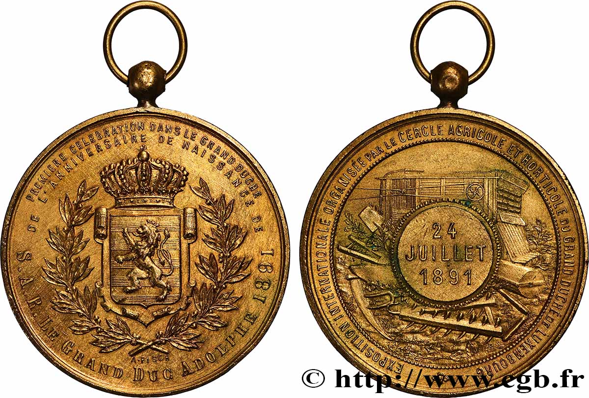 LUXEMBOURG - GRAND DUCHY OF LUXEMBOURG - ADOLF OF NASSAU Médaille, Exposition internationale organisée par le cercle agricole et horticole du grand duché de Luxembourg AU