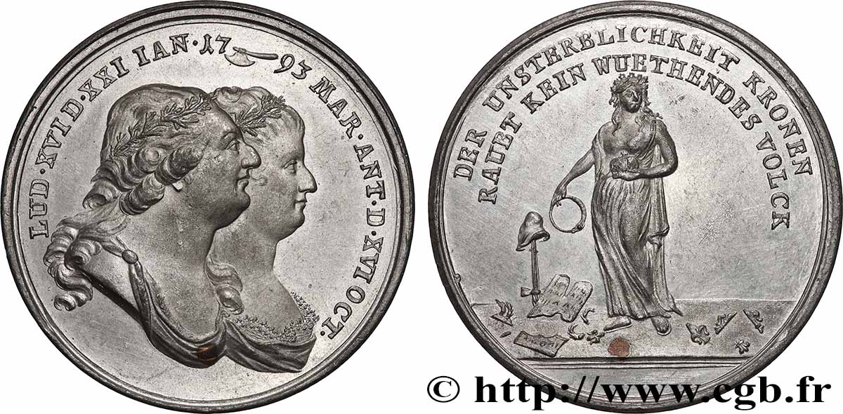 CONVENZIONE NAZIONALE Médaille, Mort de Louis XVI et Marie Antoinette SPL