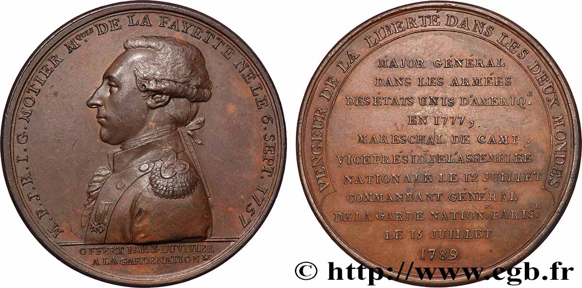 LOUIS XVI Médaille, Marquis de La Fayette fVZ