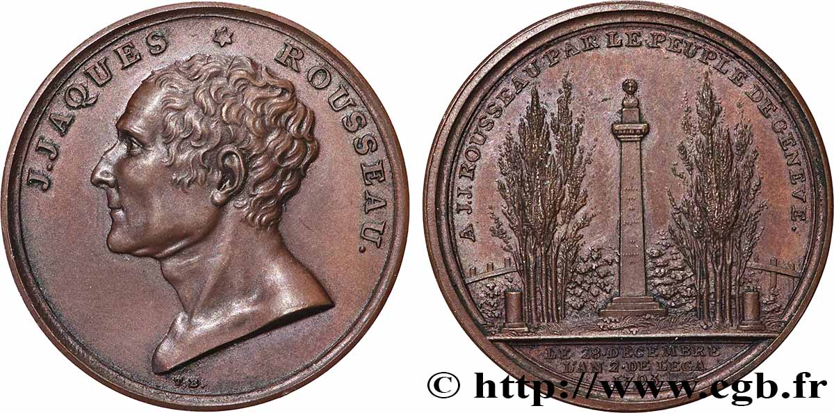 LA CONVENTION Médaille, Jean-Jacques Rousseau, par le peuple de Genève SUP