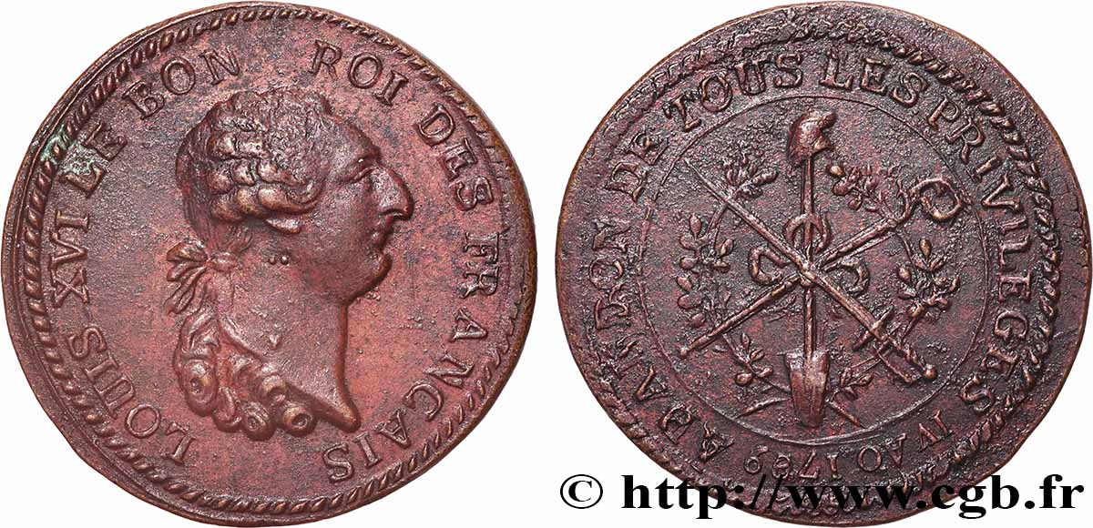 LOUIS XVI Médaille, Abandon de tous les privilèges AU