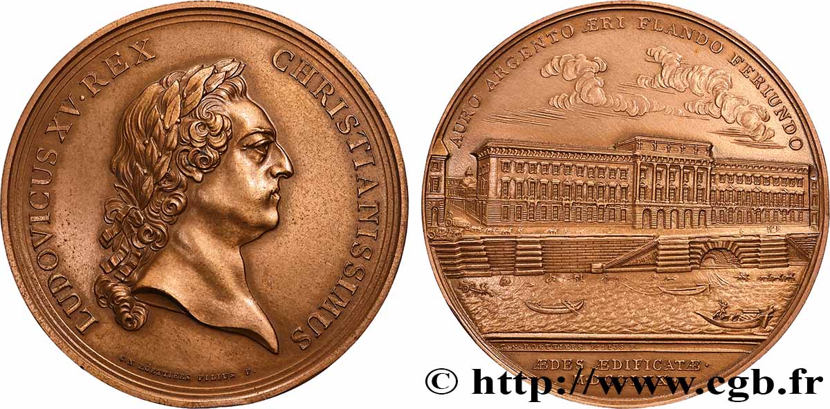 LOUIS XV DIT LE BIEN AIMÉ Médaille, Construction de l’Hôtel des monnaies, refrappe, Exemplaire éditeur TTB+