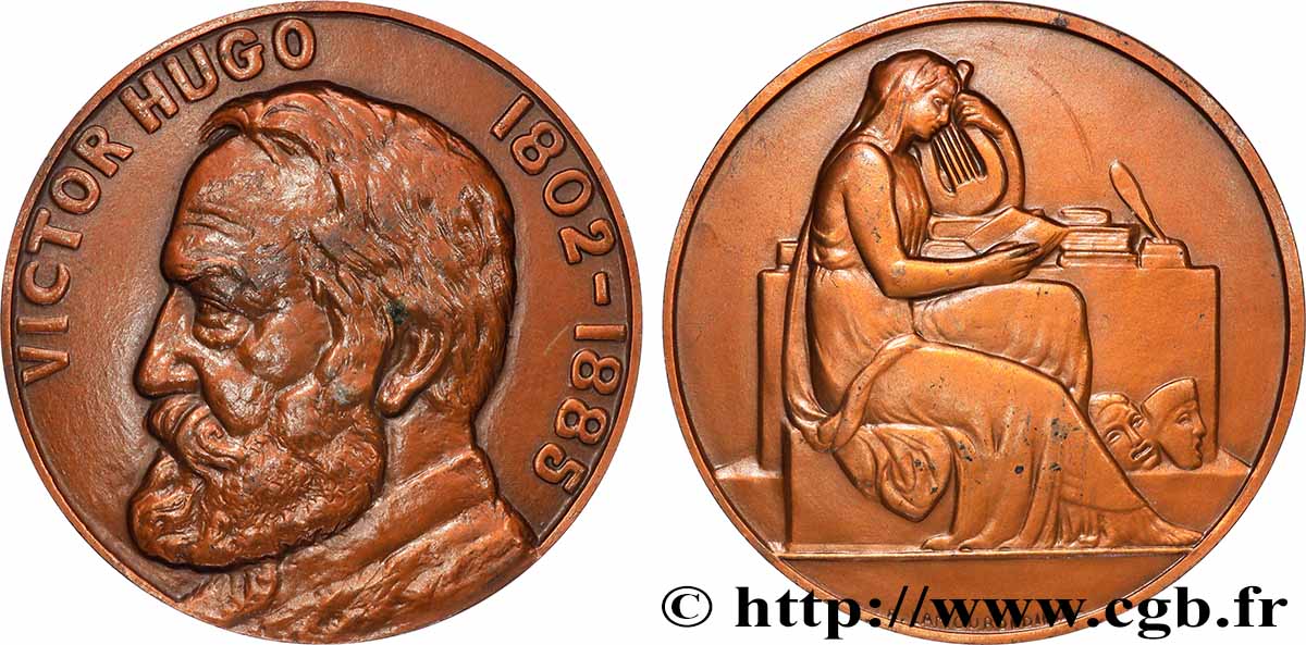 LITERATURE : WRITERS - POETS Médaille, Victor Hugo, refrappe AU