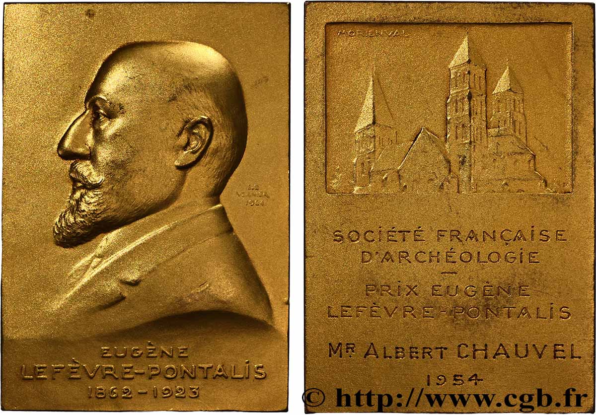 IV REPUBLIC Plaquette, Société française d’archéologie, Prix Eugène Lefevre-Pontalis AU