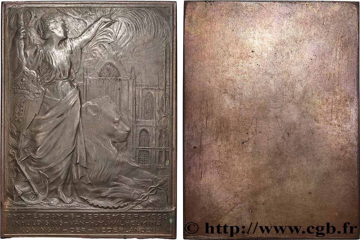 PAYS-BAS - ROYAUME DES PAYS-BAS - WILHELMINE Médaille, Inauguration de la Nieuwe Kerk à Amsterdam AU