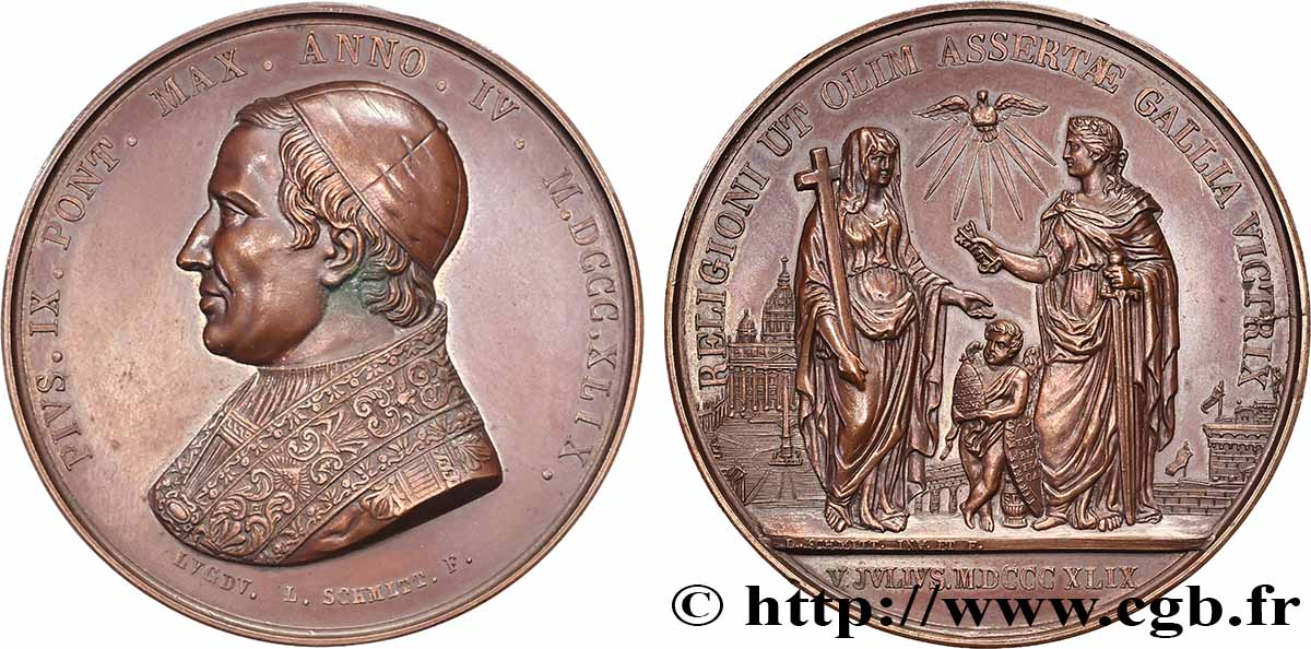 ITALIE - ÉTATS DU PAPE - PIE IX (Jean-Marie Mastai Ferretti) Médaille, l Indépendance Pontificale garantie par la France TTB+