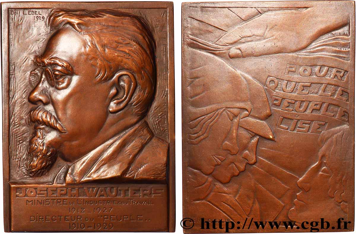 BELGIQUE Plaquette, Joseph Wauters TTB+