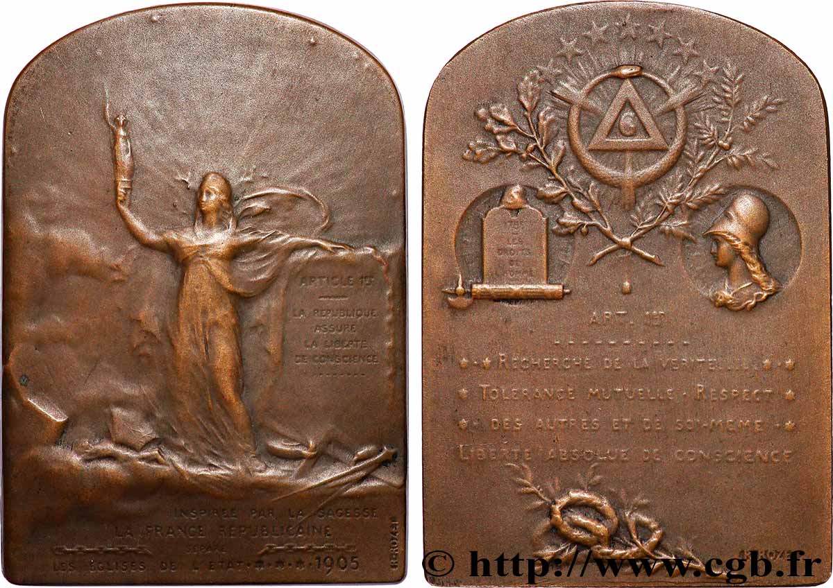 TROISIÈME RÉPUBLIQUE Plaquette, Liberté de conscience, Loi du 9 juillet 1905 TTB+