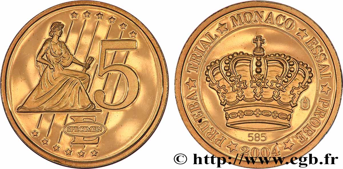 EUROPA Médaille, Specimen 5 €uro, Monaco MS