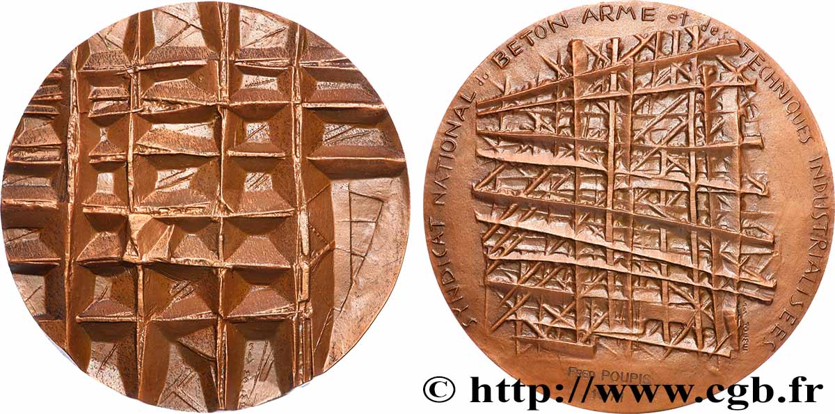 FUNFTE FRANZOSISCHE REPUBLIK Médaille, Syndicat national du béton armé et des techniques industrialisées VZ
