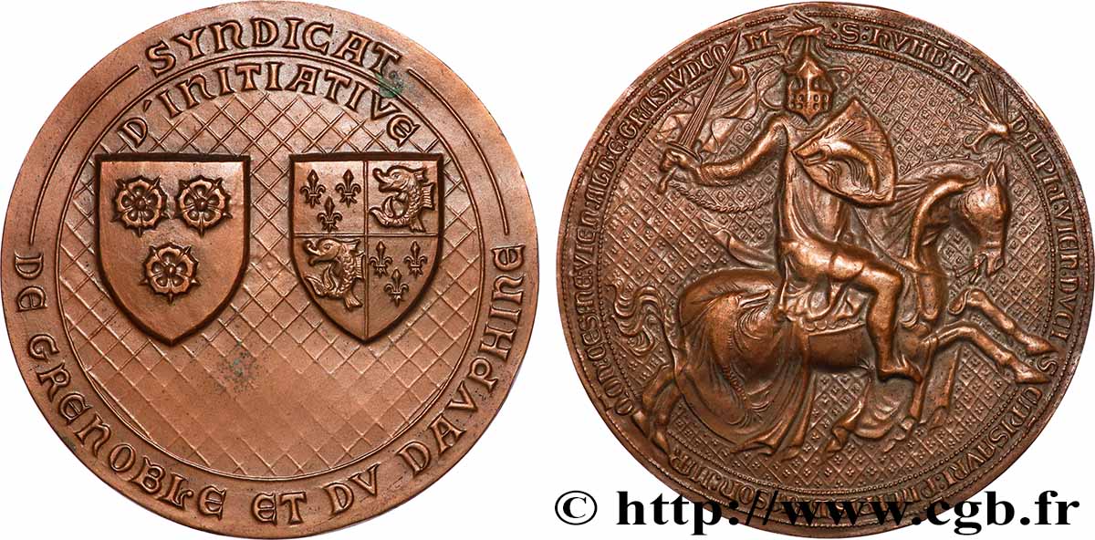 V REPUBLIC Médaille, Grand sceau d’Humbert II de Viennois, Syndicat d’initiative de Grenoble et du Dauphiné AU
