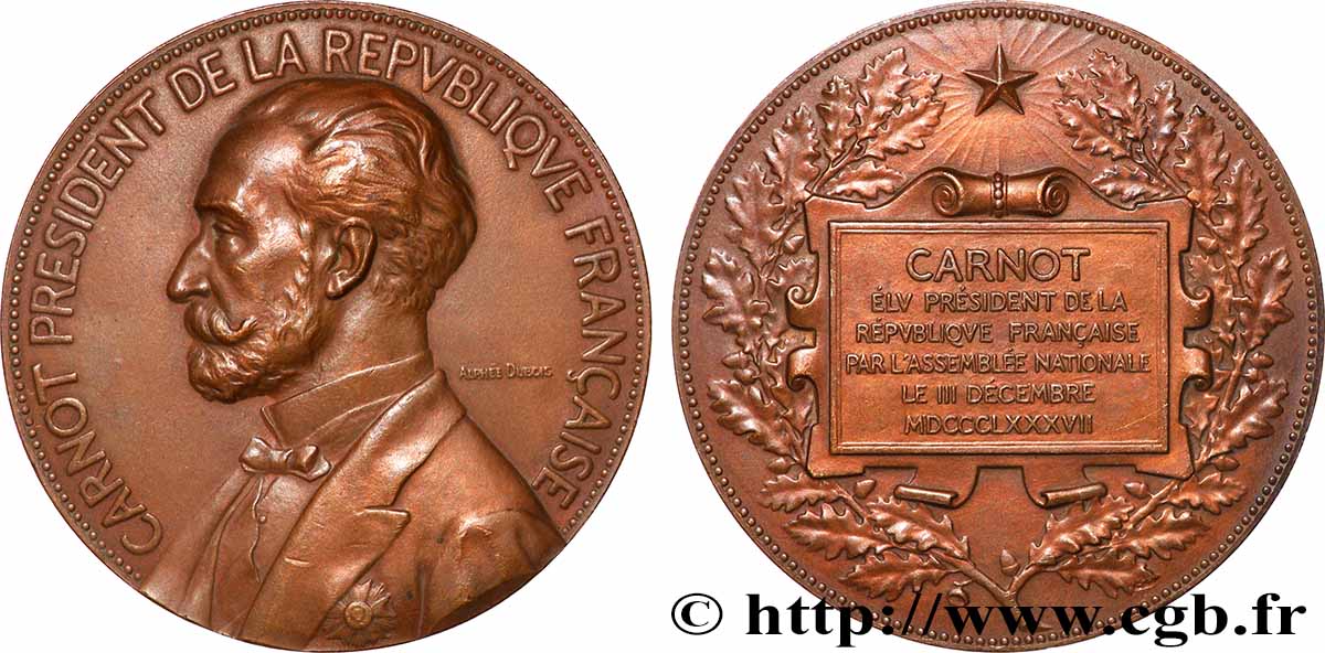 III REPUBLIC Médaille, Élection de Sadi Carnot AU