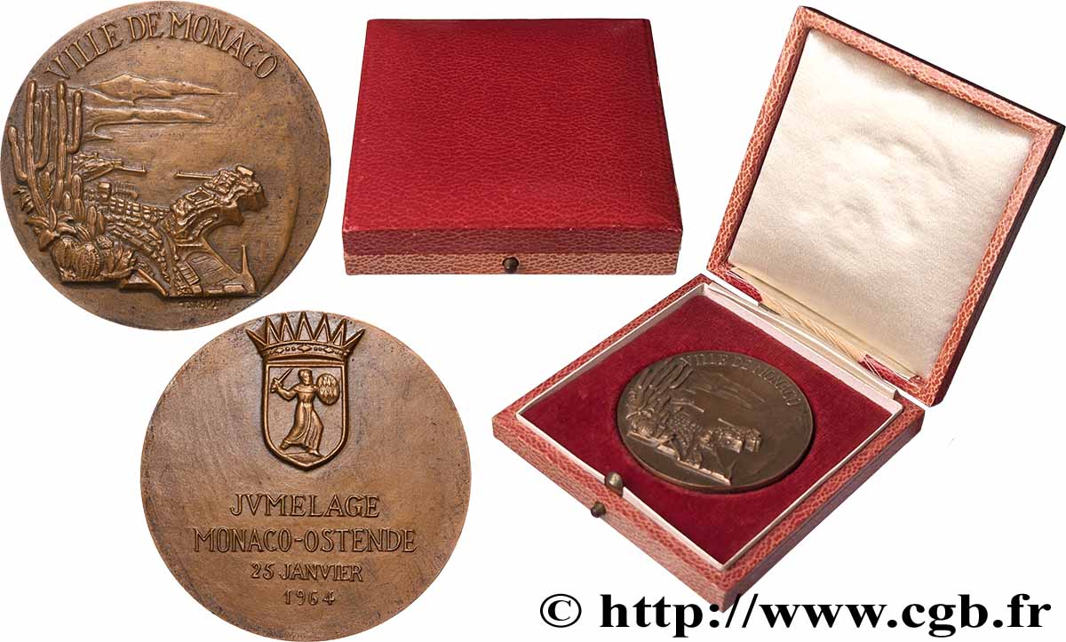 MONACO - PRINCIPAUTÉ DE MONACO - RAINIER III Médaille, Jumelage Monaco et Ostende TTB+/SUP
