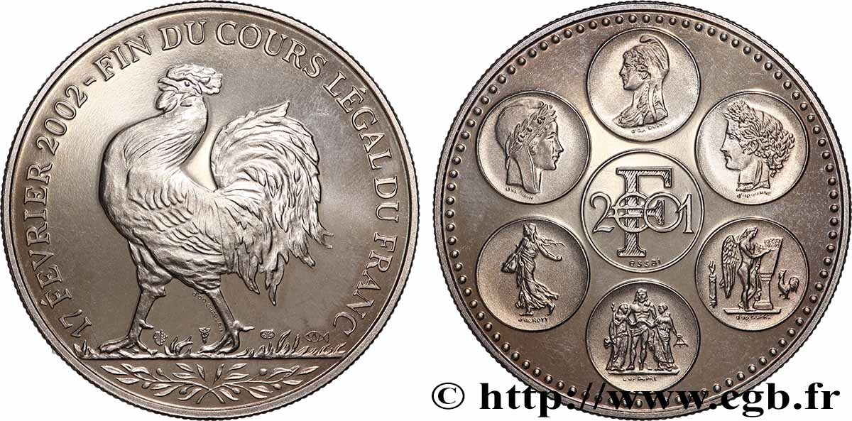 V REPUBLIC Médaille, Essai, Fin du cours légal du Franc Proof set