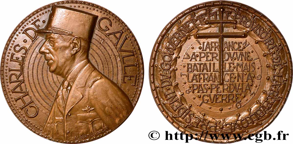 V REPUBLIC Médaille, Charles de Gaulle, Président du gouvernement provisoire MS