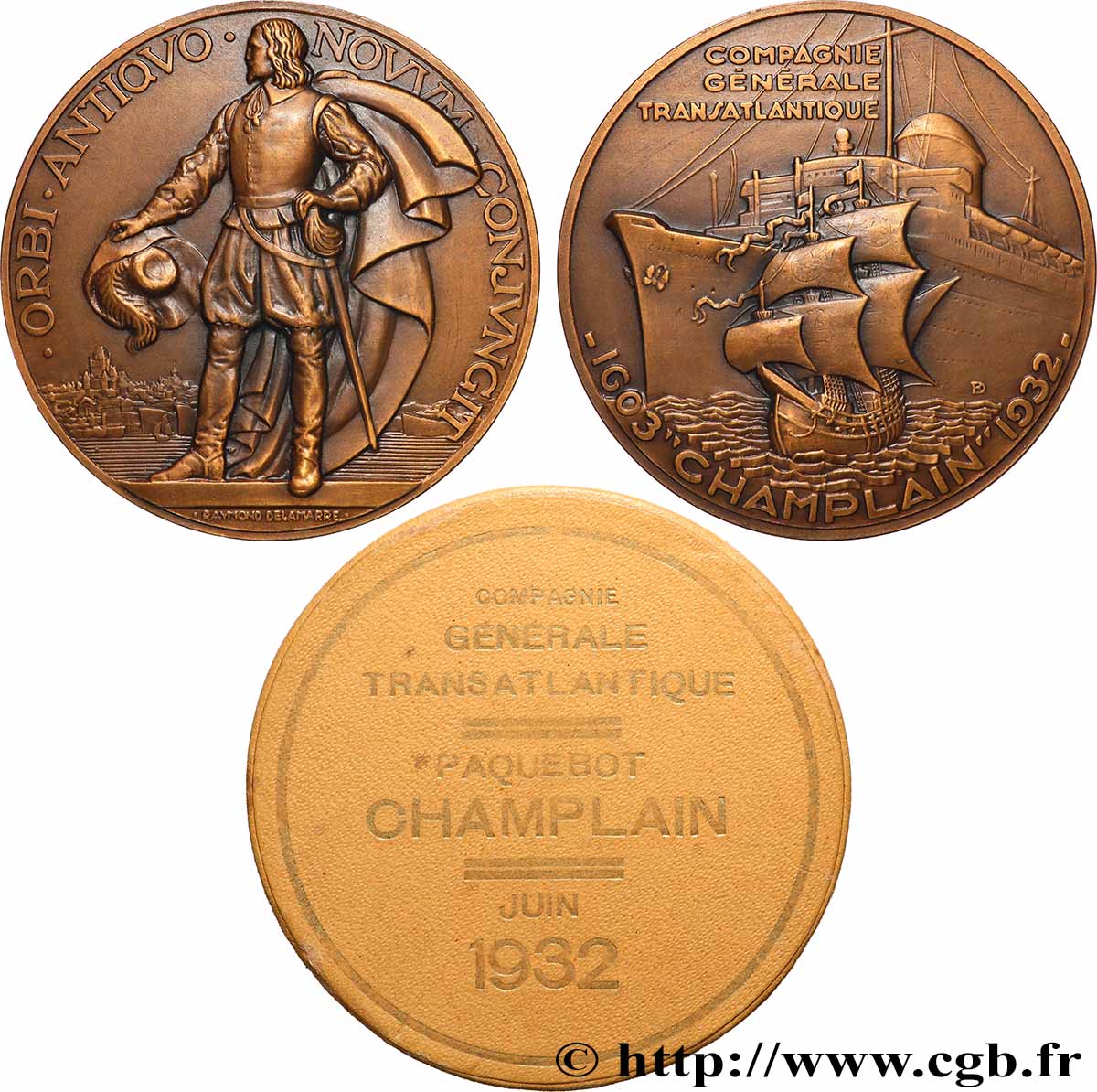 V REPUBLIC Médaille, Paquebot Champlain, Compagnie Générale Transatlantique AU