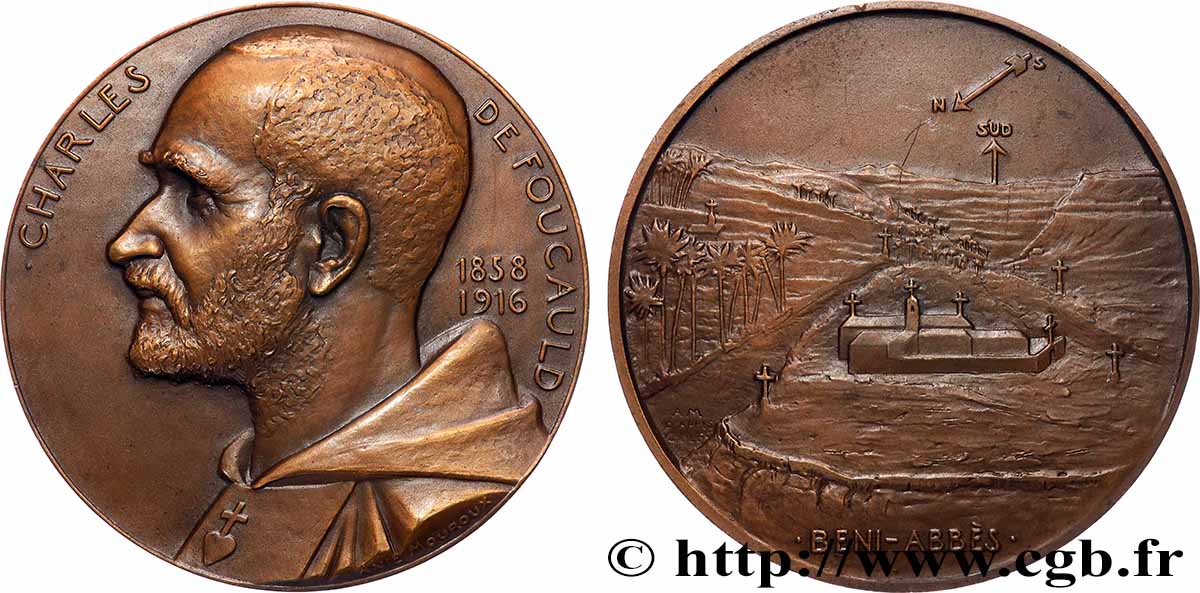 ALGÉRIE - TROISIÈME RÉPUBLIQUE Médaille, Charles de Foucauld AU/AU