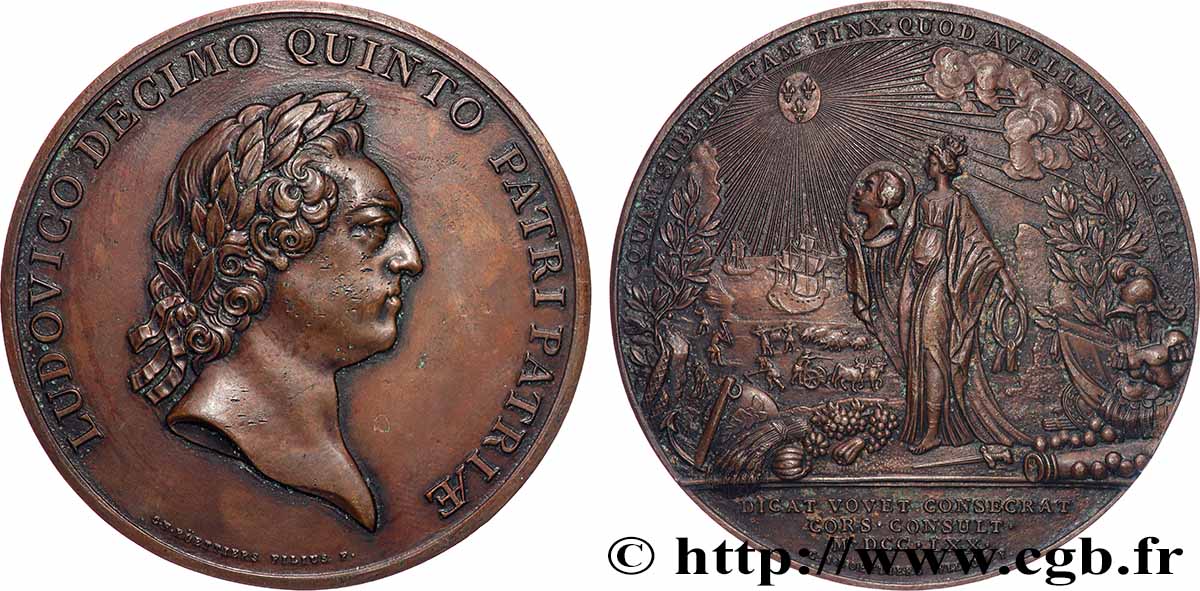 LOUIS XV DIT LE BIEN AIMÉ Médaille, Rattachement de la Corse à la France TTB