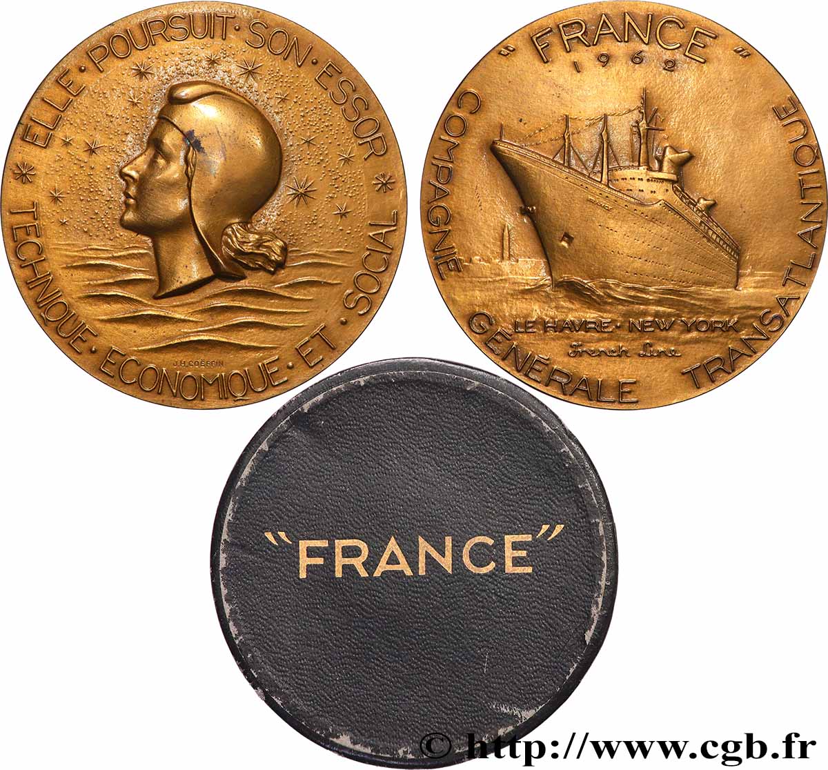 CINQUIÈME RÉPUBLIQUE Médaille, Paquebot France TTB+