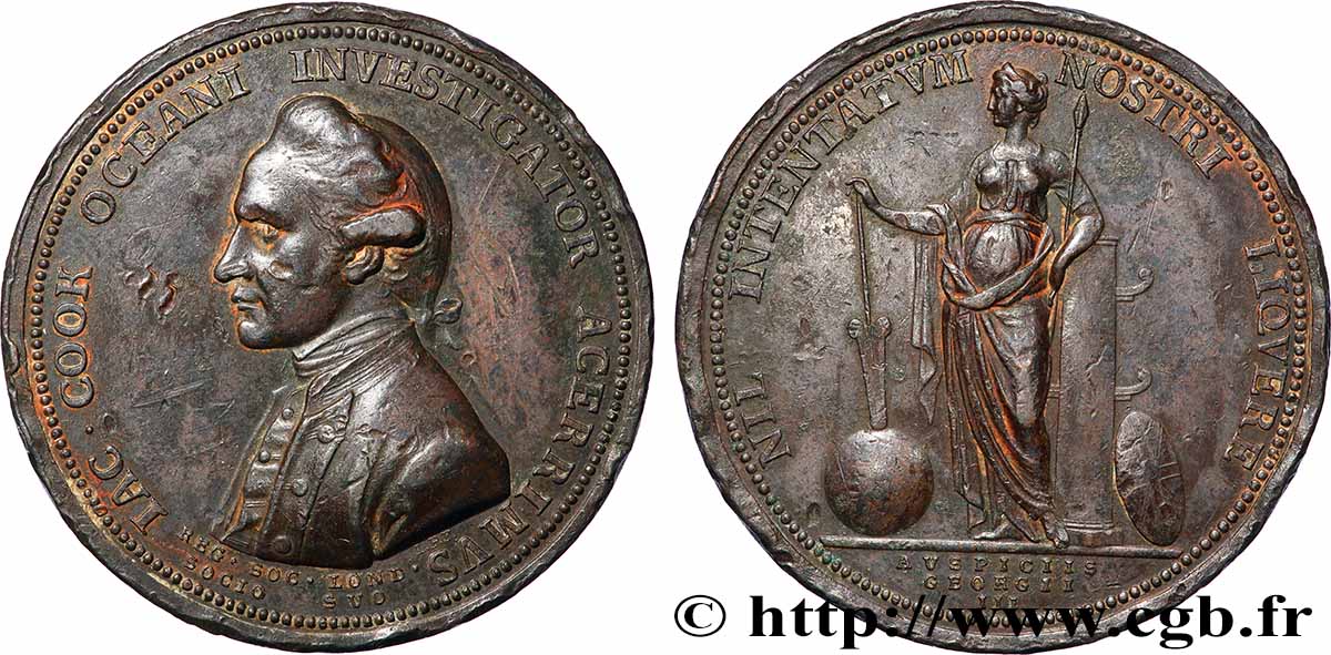 GREAT-BRITAIN - GEORGE III Médaille, Capitaine Jacques Cook, Royal Society bronze Memorial Medal VF