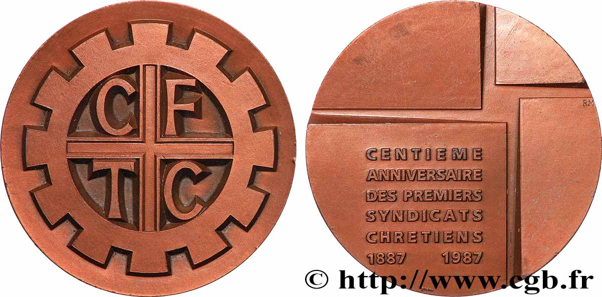 FUNFTE FRANZOSISCHE REPUBLIK Médaille, Centième anniversaire des premiers syndicats chrétiens fVZ