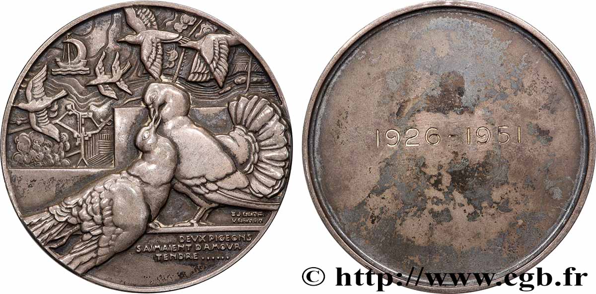IV REPUBLIC Médaille, Les deux pigeons AU