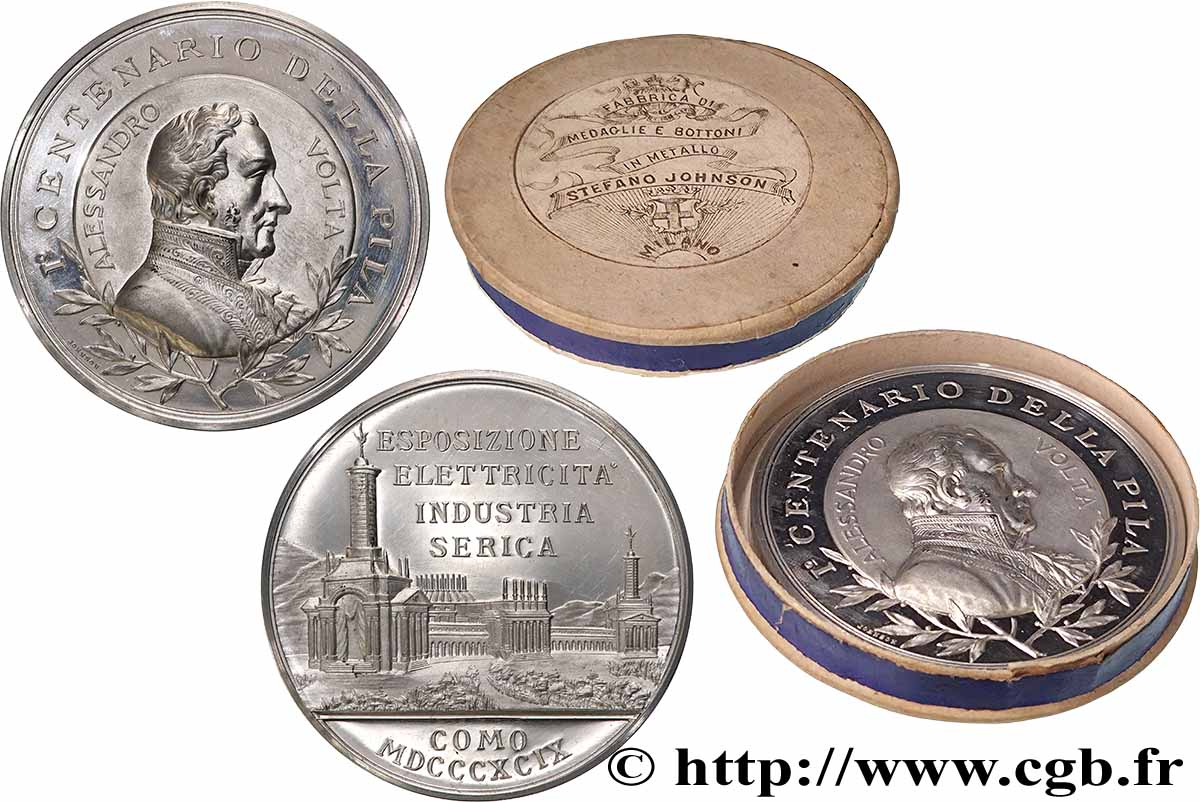 ITALY - KINGDOM OF ITALY - UMBERTO I Médaille, Centenaire de la découverte de la batterie, Exposition de l’électricité, de l’industrie et de la soie AU/MS