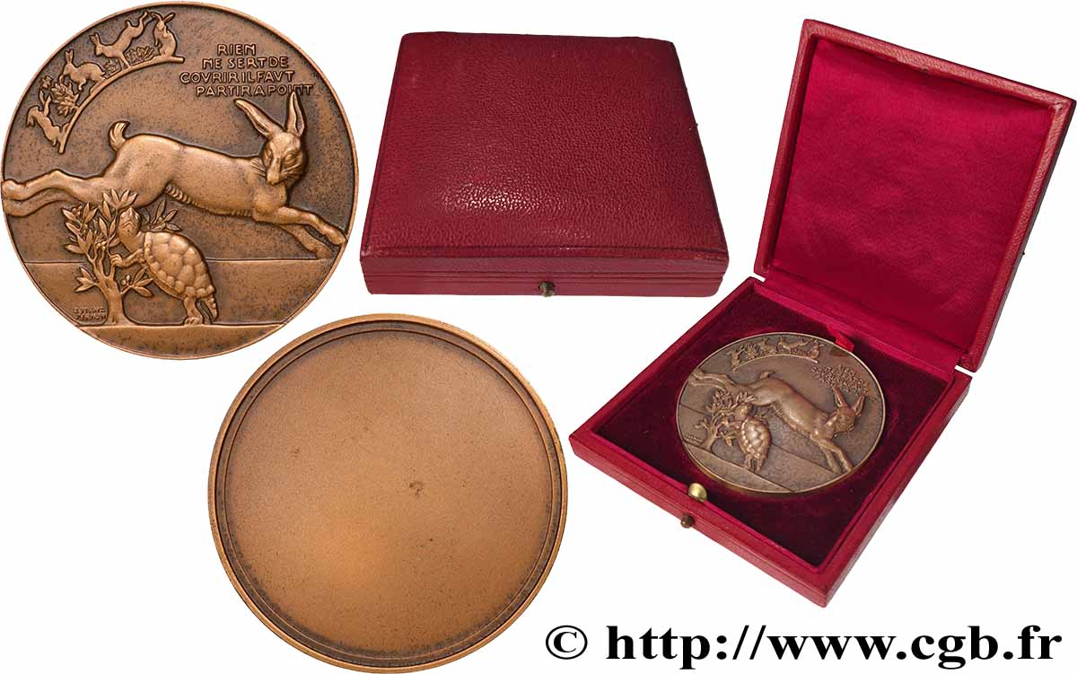 LITTÉRATURE : ÉCRIVAINS/ÉCRIVAINES - POÈTES Médaille, Le lièvre et la tortue, refrappe TTB+
