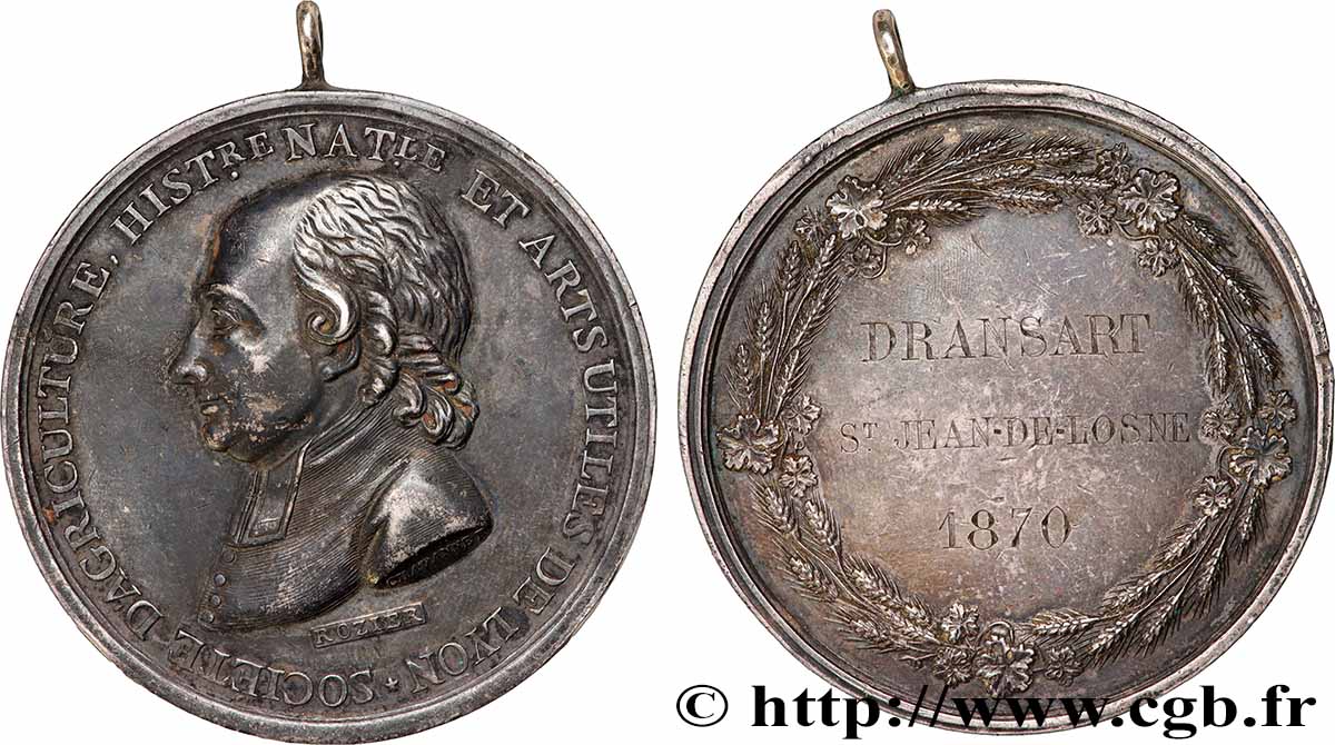 SOCIÉTÉS D AGRICULTURE, HORTICULTURE, PÊCHE ET CHASSE Médaille, Société d’agriculture, histoire naturelle et arts utiles de Lyon TTB+