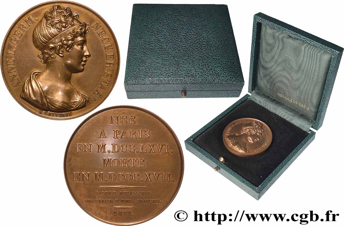 V REPUBLIC Médaille, Anne Louise Germaine De Stael, refrappe AU