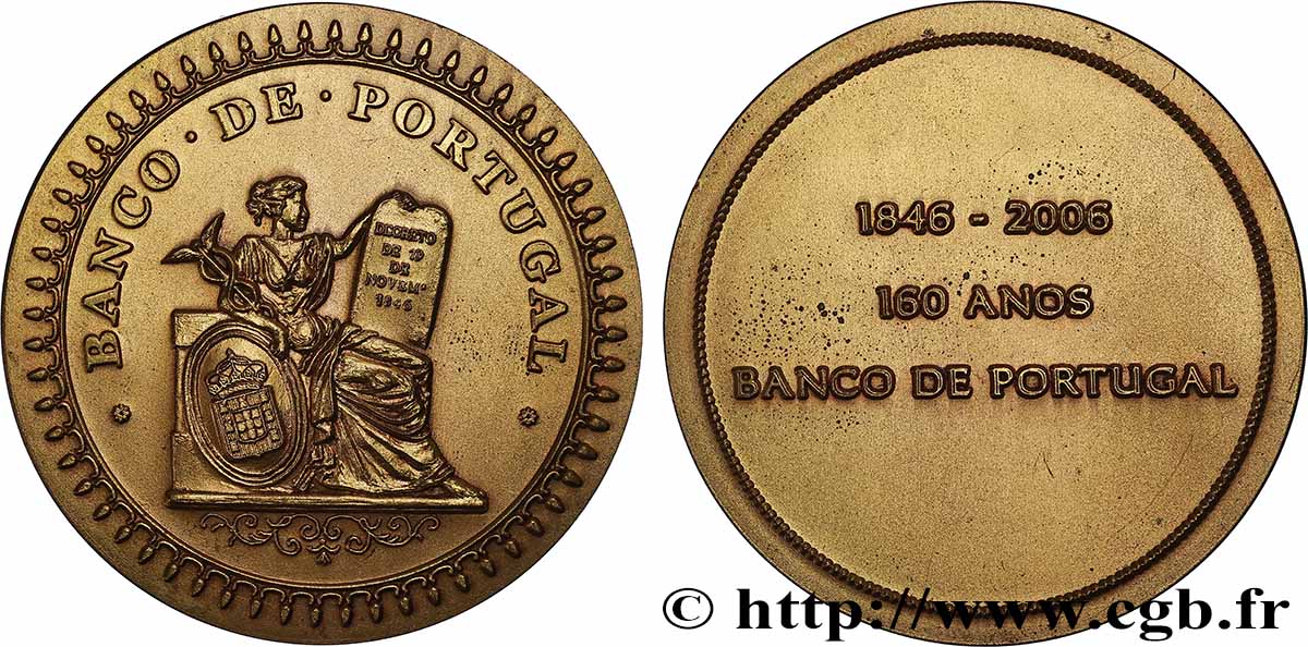 PORTUGAL Médaille, 160e anniversaire de la Banco de Portugal fVZ