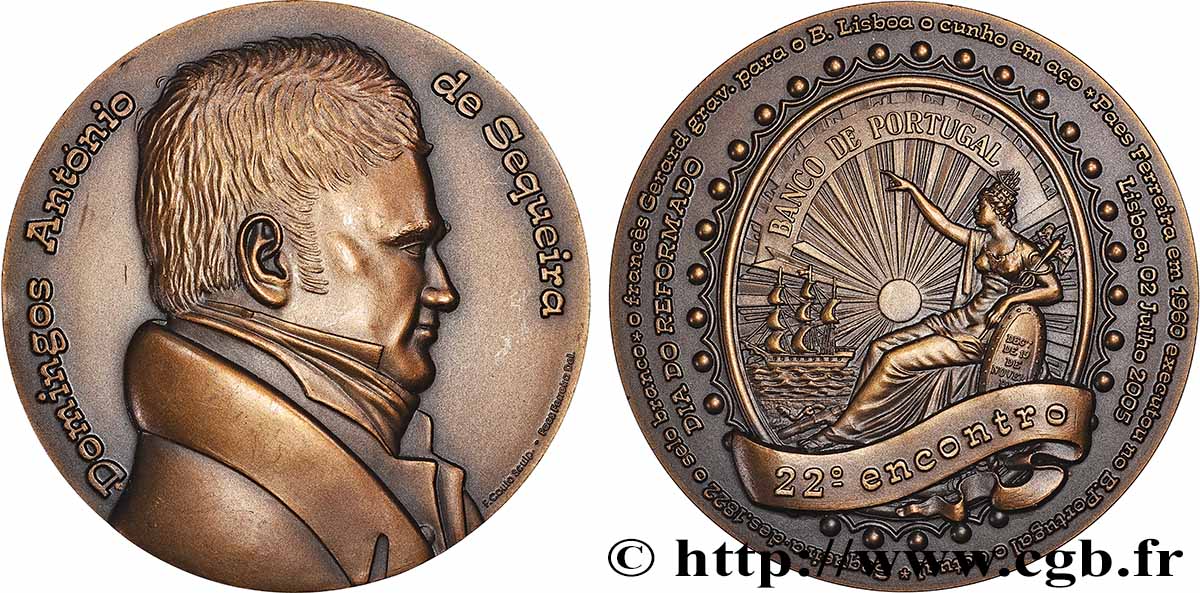 PORTUGAL Médaille, Domingo Antonio de Sequeira, 22e rencontre de la journée des retraités de la Banco de Portugal AU