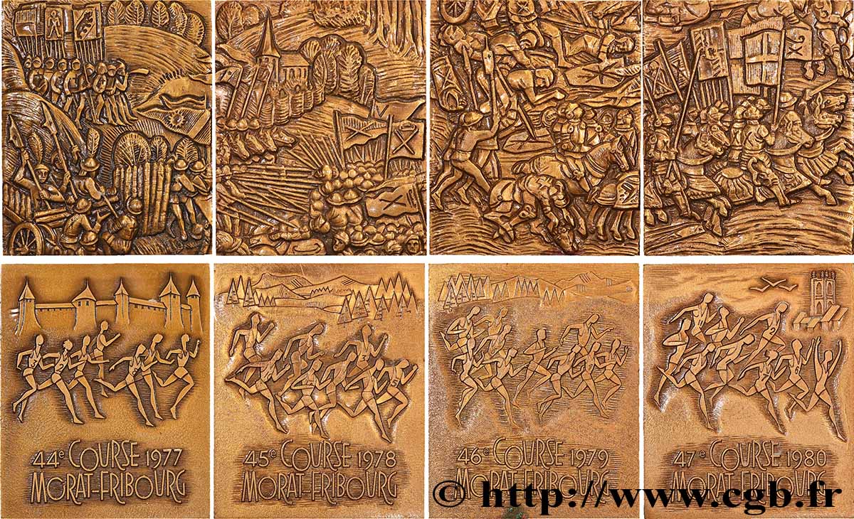 SWITZERLAND - CANTON OF FRIBOURG Lot de 4 plaquettes, Course Morat-Fribourg AU