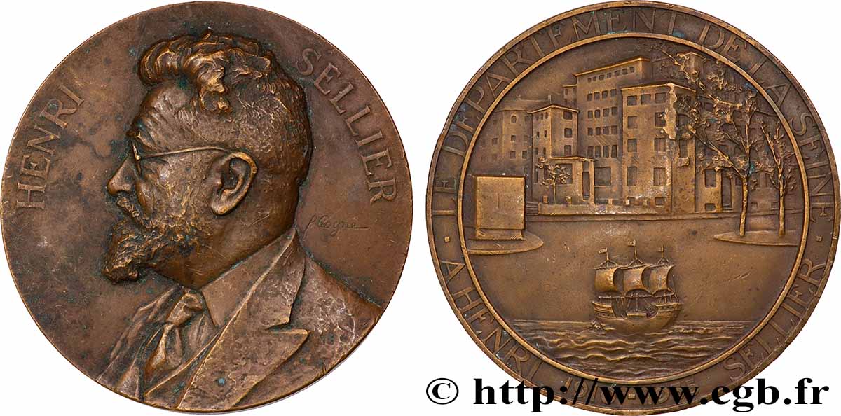 III REPUBLIC Médaille, Henri Sellier XF